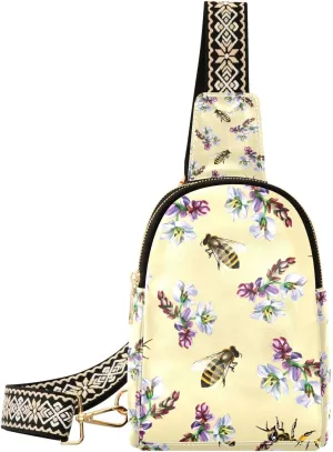 Small Sling Bag Buckwheat Flowers and Bees Crossbody Bag PU Leather Sling Purse for Women