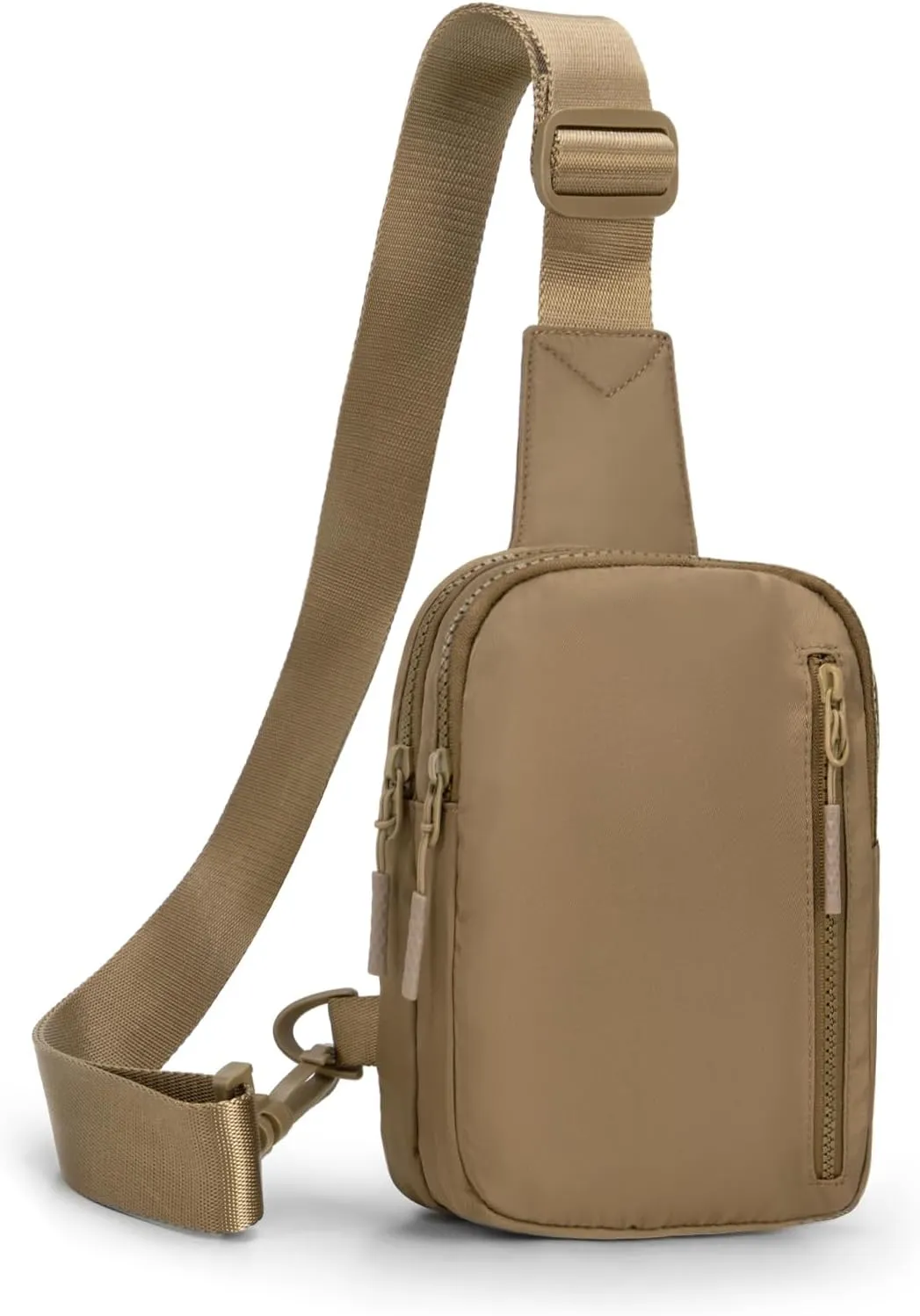 Small Sling Bag for Women Men 3 Pockets Lightweight Crossbody Bag Fanny Pack Two-Zipper Sling Backpack for Traveling Running Hiking (Dark Brown)