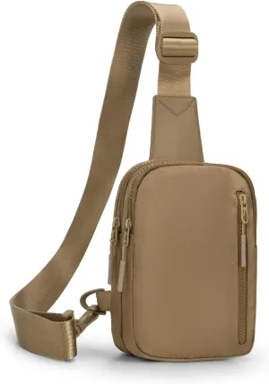 Small Sling Bag for Women Men 3 Pockets Lightweight Crossbody Bag Fanny Pack Two-Zipper Sling Backpack for Traveling Running Hiking (Dark Brown)