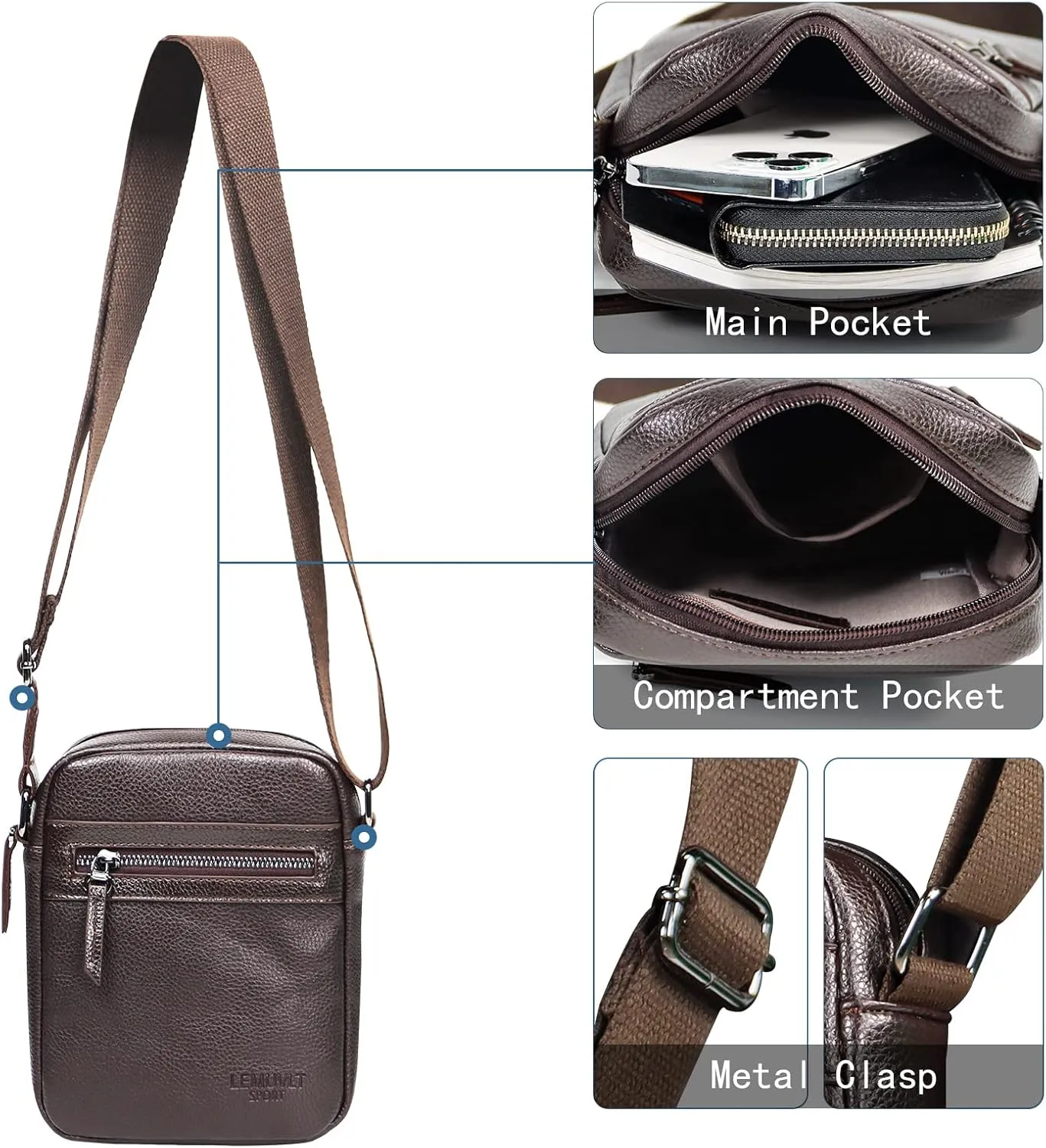 Small/Medium Crossbody bag for men shoulder bag mens purse satchel leather messenger bag gift man