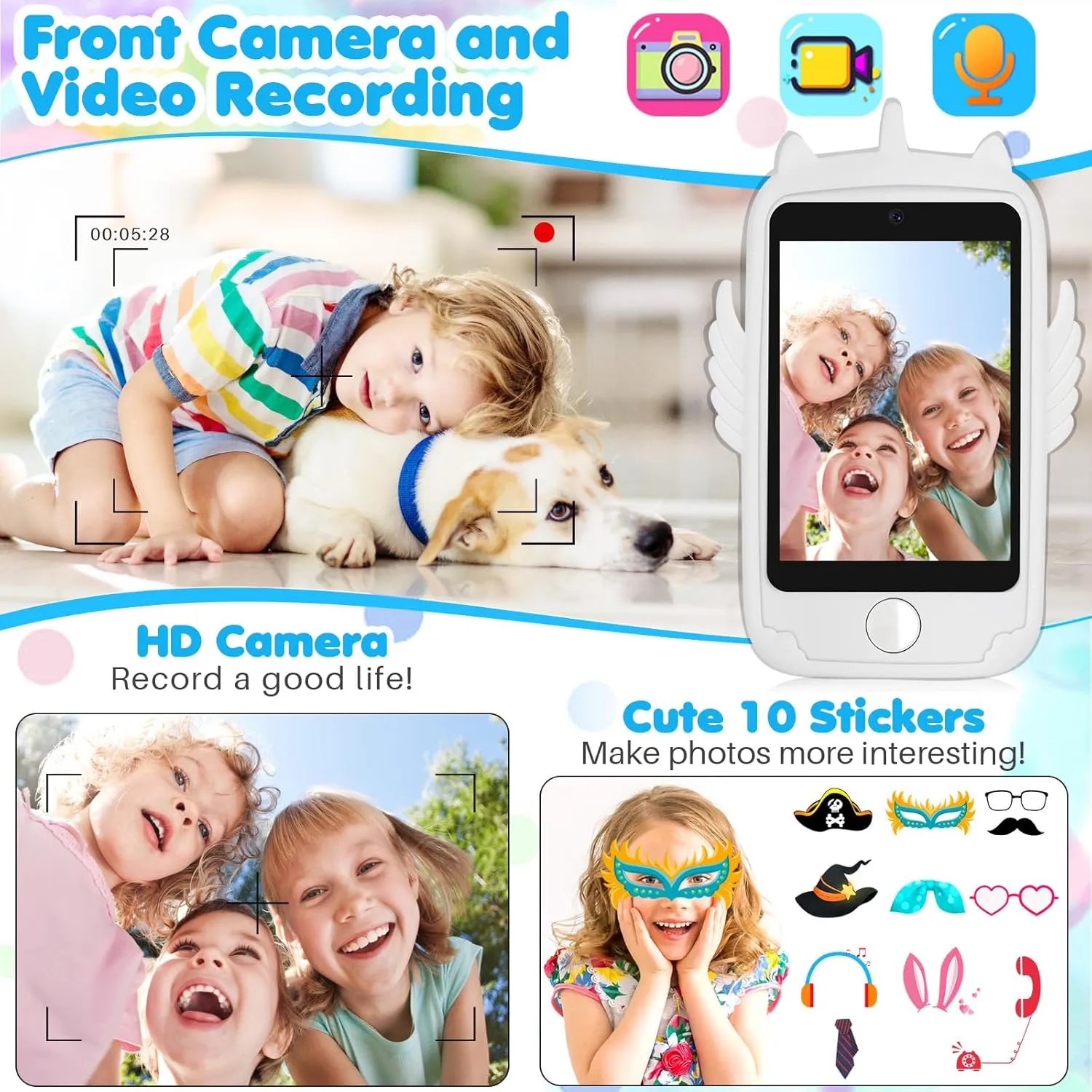 Smart Phone for Kids Toys, Touchscreen Toy Phone for Girls Boys, Kids Phone with Games Interactive Learning Toys for 3 4 5 6 7 8 9 10 Year Old Christmas Birthday Gifts White