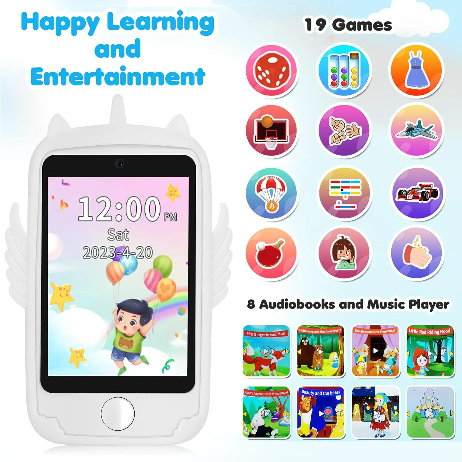 Smart Phone for Kids Toys, Touchscreen Toy Phone for Girls Boys, Kids Phone with Games Interactive Learning Toys for 3 4 5 6 7 8 9 10 Year Old Christmas Birthday Gifts White