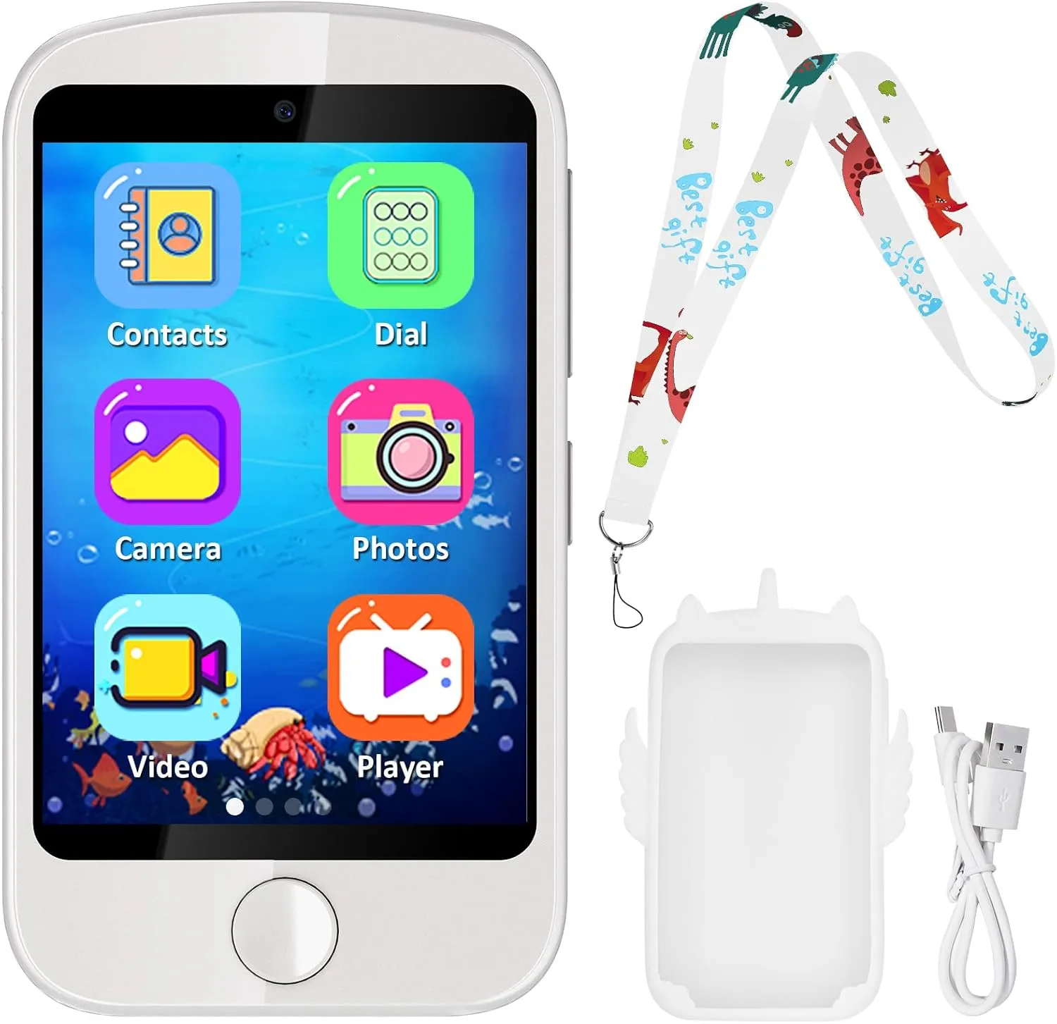 Smart Phone for Kids Toys, Touchscreen Toy Phone for Girls Boys, Kids Phone with Games Interactive Learning Toys for 3 4 5 6 7 8 9 10 Year Old Christmas Birthday Gifts White