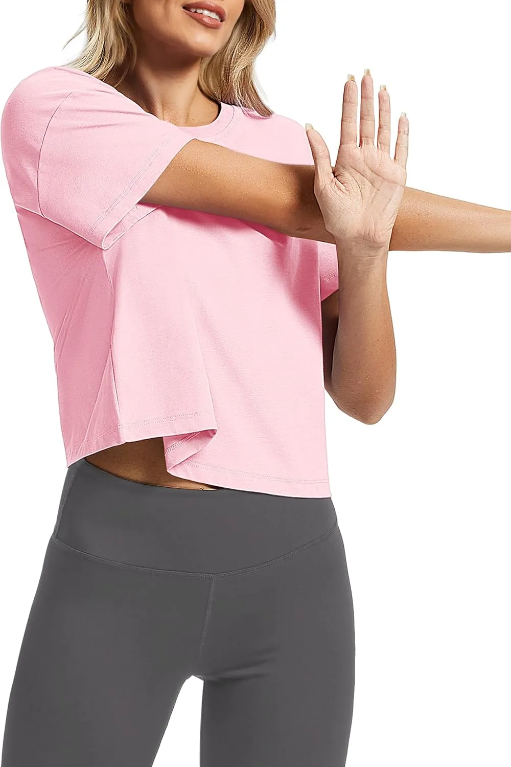 SMENG Womens Cropped T Shirt UPF50  Soft Breathable Tshirt Workout Loose Crewneck Short Sleeve Tops 2025 Trendy