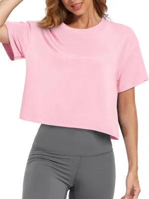 SMENG Womens Cropped T Shirt UPF50  Soft Breathable Tshirt Workout Loose Crewneck Short Sleeve Tops 2025 Trendy