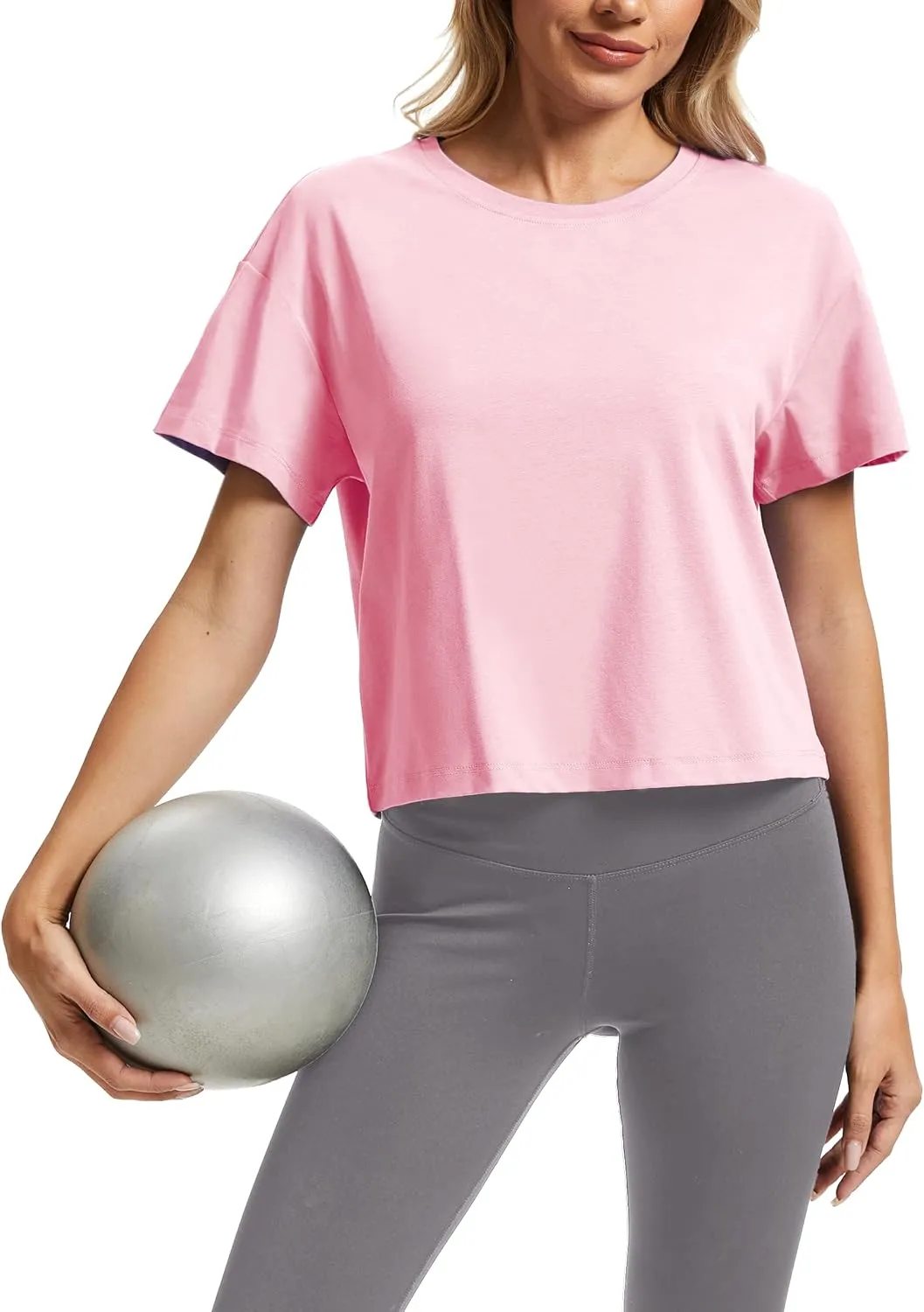 SMENG Womens Cropped T Shirt UPF50  Soft Breathable Tshirt Workout Loose Crewneck Short Sleeve Tops 2025 Trendy