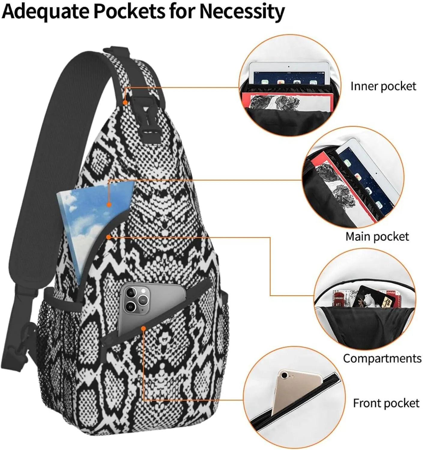 Snakeskin Crossbody Bag Snake Shoulder Bag Backpack Funny Sling Bag Chest Casual Daypack for Outdoor