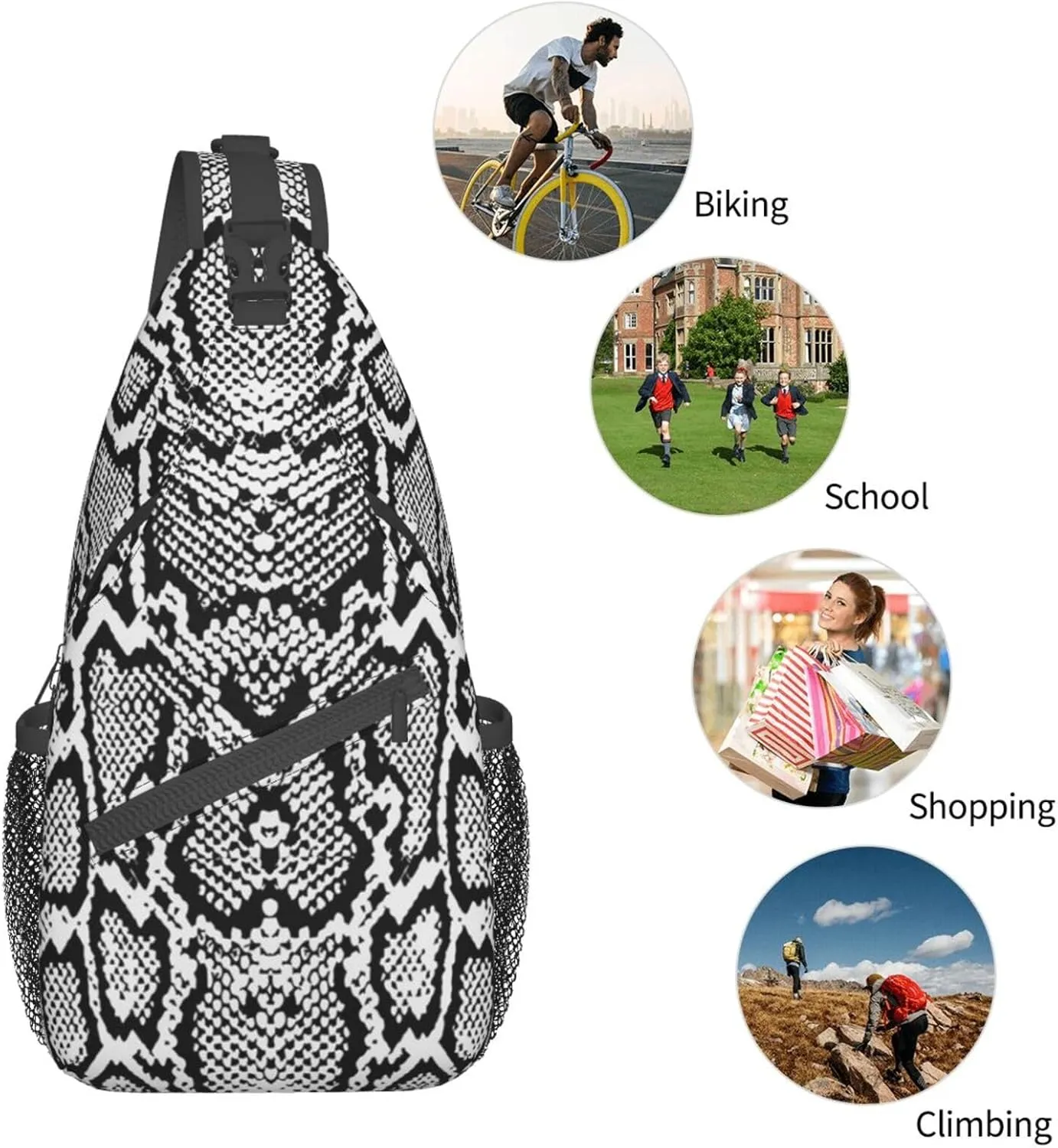 Snakeskin Crossbody Bag Snake Shoulder Bag Backpack Funny Sling Bag Chest Casual Daypack for Outdoor