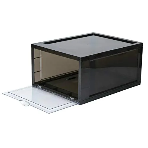 SneakNeat Sneaker Storage Container - 10-Piece Black Shoe Box Set with Drop Front - Store Up to Mens USA Size 13 Size - Stackable Organizer Stores, Protects, Displays Sneakers Collection