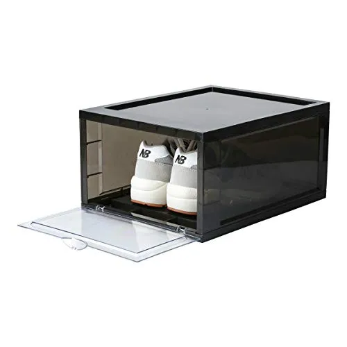 SneakNeat Sneaker Storage Container - 10-Piece Black Shoe Box Set with Drop Front - Store Up to Mens USA Size 13 Size - Stackable Organizer Stores, Protects, Displays Sneakers Collection