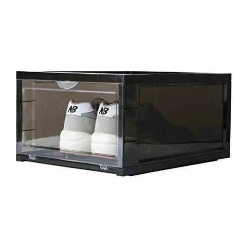 SneakNeat Sneaker Storage Container - 10-Piece Black Shoe Box Set with Drop Front - Store Up to Mens USA Size 13 Size - Stackable Organizer Stores, Protects, Displays Sneakers Collection