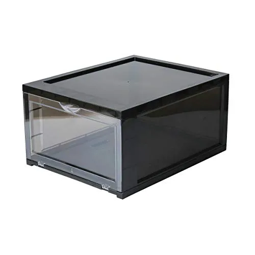 SneakNeat Sneaker Storage Container - 10-Piece Black Shoe Box Set with Drop Front - Store Up to Mens USA Size 13 Size - Stackable Organizer Stores, Protects, Displays Sneakers Collection