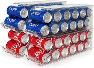Soda Can Organizer with Lids, Stackable Soda Can Dispenser for Refrigerator, Clear Can Holder Organization and Storage Bins for Fridge, Kitchen, Countertop, Drink Pantry Organizers, Holds 12 Cans Each