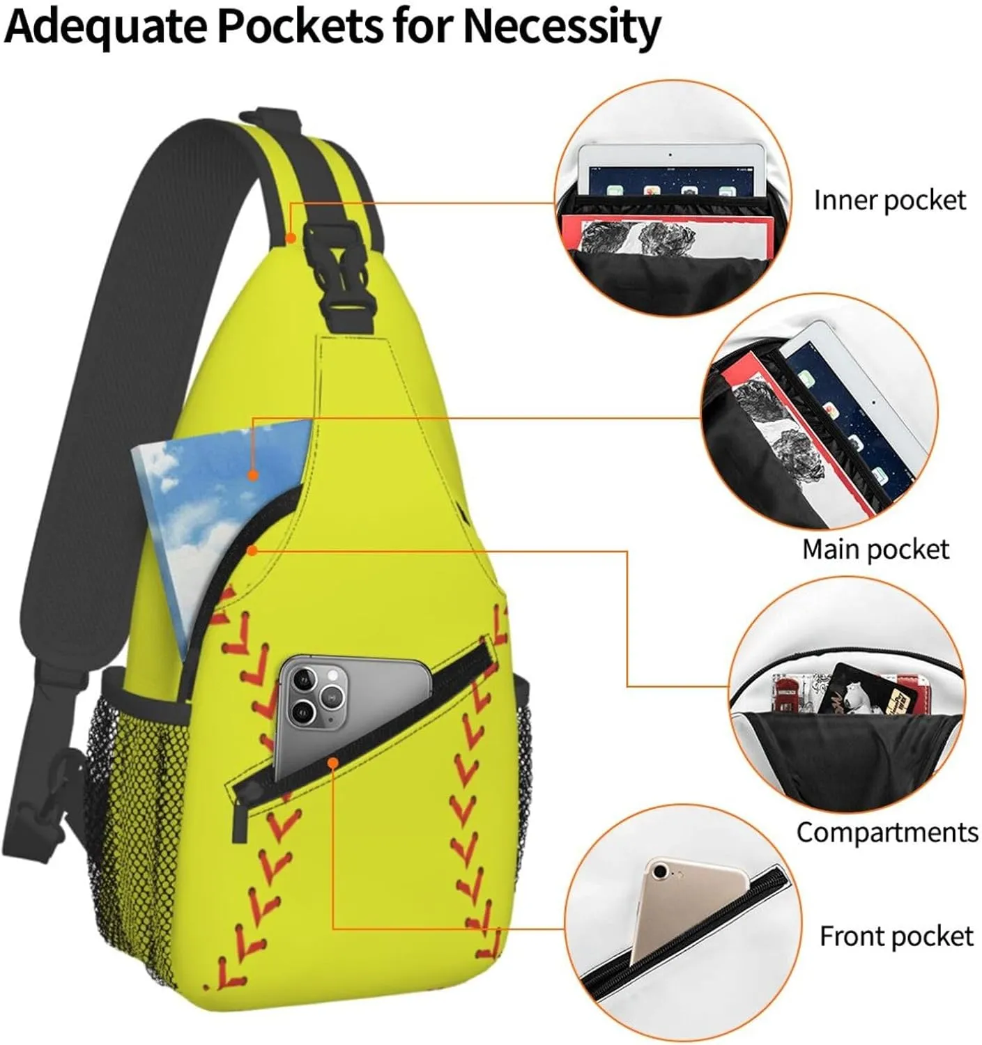 Softball Sling Bag For Women Men Fashion Backpack Crossbody Softball Shoulder Bag Sling Backpack Chest Bag Travel Hiking Casual Sport Daypack