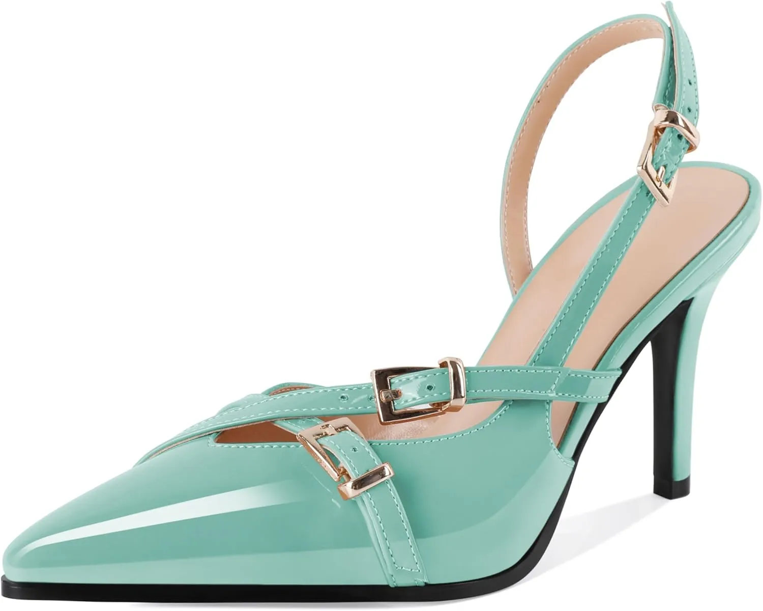 Soireelady Women Slingback Heels Pointed Toe High Stiletto Heels Pumps Buckle Strap D'Orsay Fashion Dress Shoes 3.5 Inch