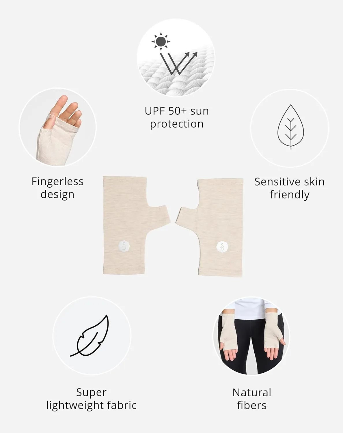 Solbari Unisex Hand Covers UPF 50 , Breathable UV Protection Fingerless Driving Gloves for Sensitive Skin, Outdoor Accessory