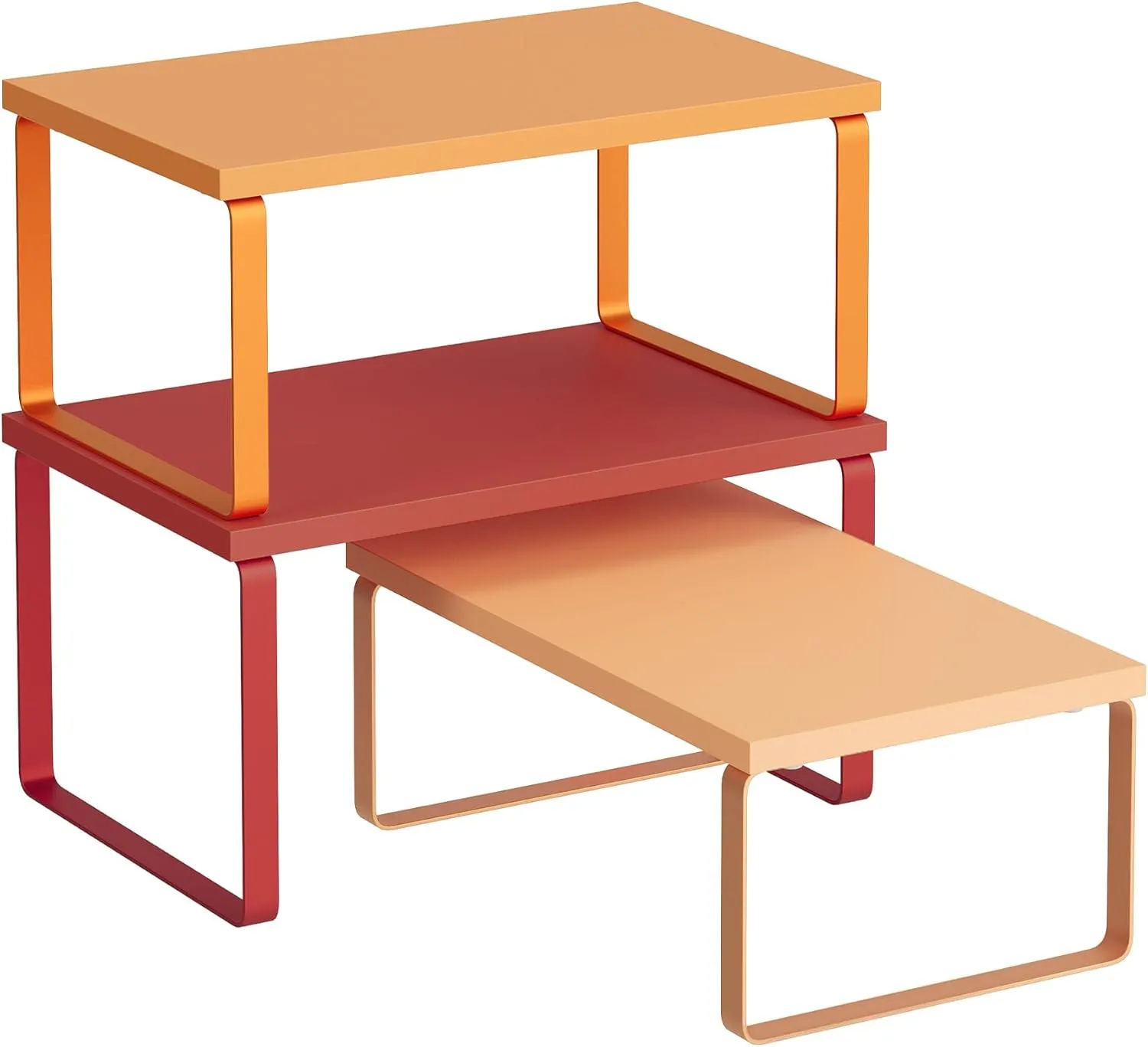 SONGMICS Cabinet Organizer Shelf, Set of 3 Kitchen Counter Shelves, Kitchen Storage, Spice Rack, Stackable, Expandable, Apricot Orange UKCS220Y01