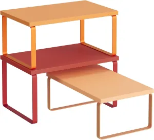 SONGMICS Cabinet Organizer Shelf, Set of 3 Kitchen Counter Shelves, Kitchen Storage, Spice Rack, Stackable, Expandable, Apricot Orange UKCS220Y01