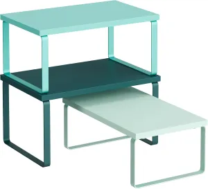 SONGMICS Cabinet Organizer Shelf, Set of 3 Kitchen Counter Shelves, Kitchen Storage, Spice Rack, Stackable, Expandable, Ivy Green UKCS220C01