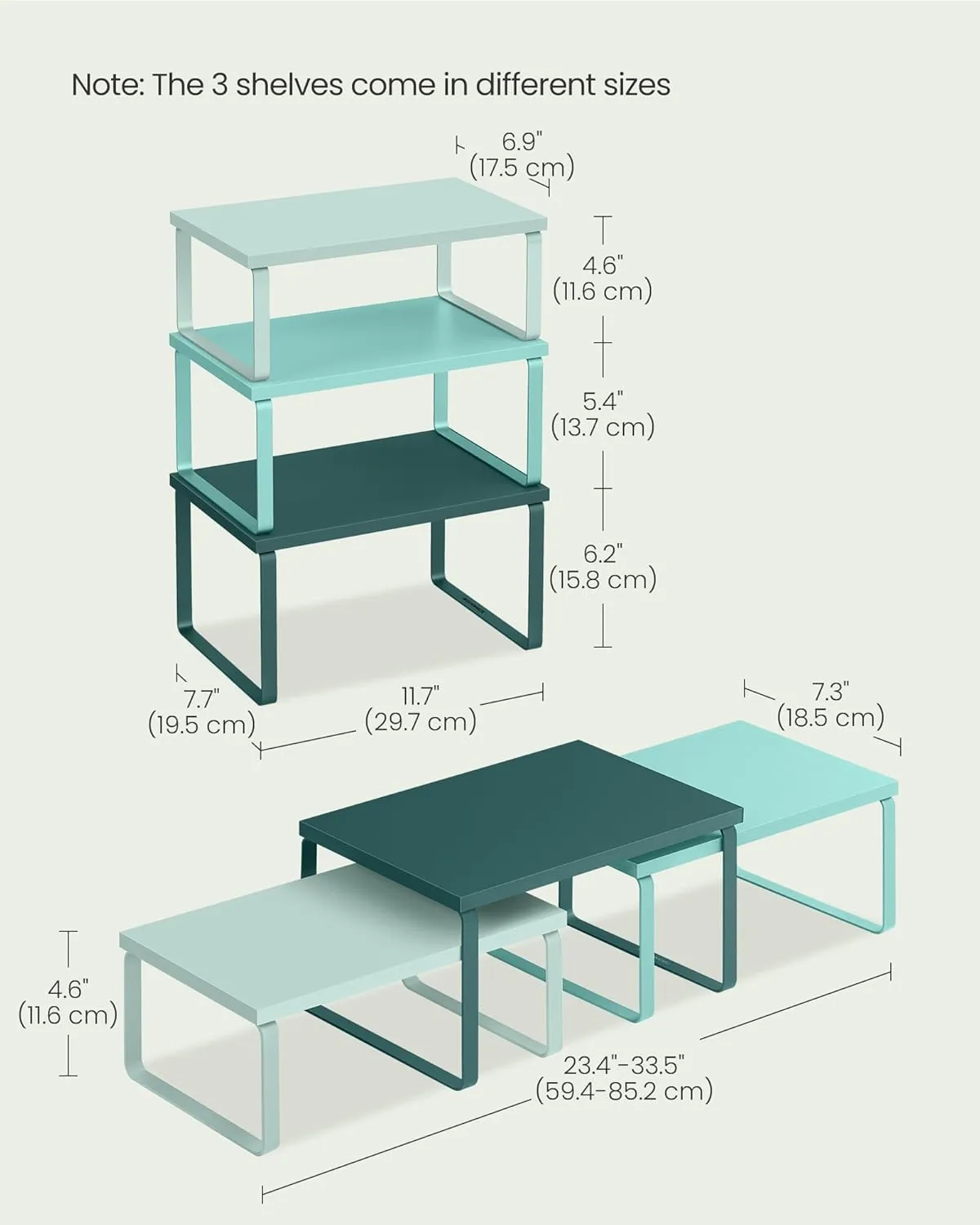 SONGMICS Cabinet Organizer Shelf, Set of 3 Kitchen Counter Shelves, Kitchen Storage, Spice Rack, Stackable, Expandable, Ivy Green UKCS220C01