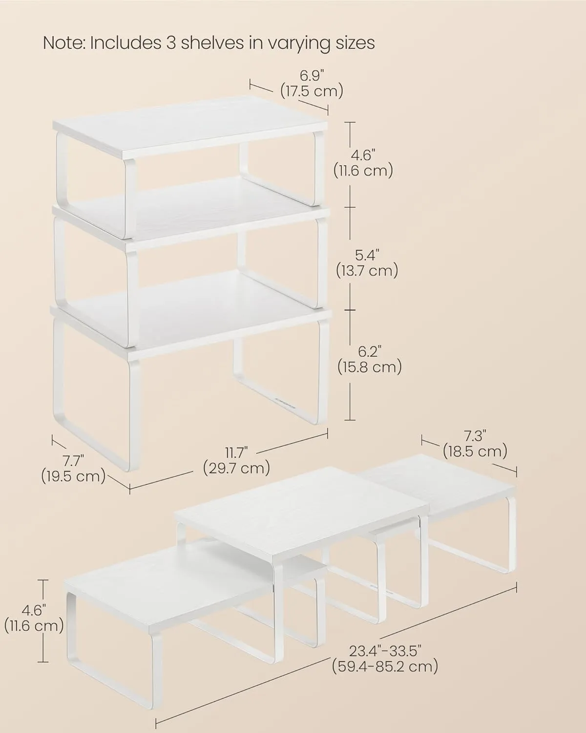SONGMICS Cabinet Organizer Shelf, Set of 3 Kitchen Counter Shelves, Kitchen Storage, Spice Rack, Stackable, Expandable, Snow White and Matte White UKCS220W01