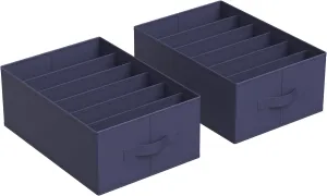 SONGMICS Set of 2 Large Size Wardrobe Clothes Organizers, 6-Compartment Foldable Drawer Organizers with Handles, 16.5 x 11.8 x 6.7 Inches, for Pants, Sweaters, Jeans, Charcoal Blue URUS009I02