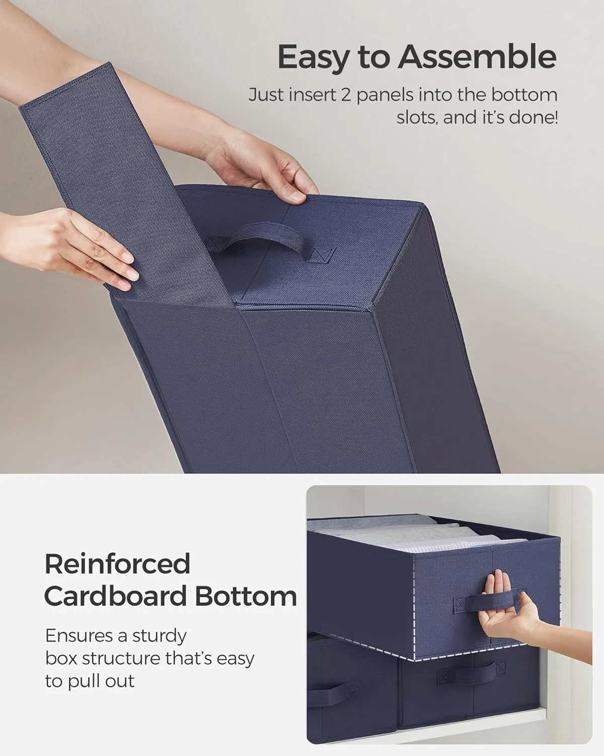 SONGMICS Set of 2 Large Size Wardrobe Clothes Organizers, 6-Compartment Foldable Drawer Organizers with Handles, 16.5 x 11.8 x 6.7 Inches, for Pants, Sweaters, Jeans, Charcoal Blue URUS009I02