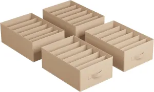 SONGMICS Set of 4 Large Size Wardrobe Clothes Organizers, 6-Compartment Foldable Drawer Organizers with Handles, 16.5 x 11.8 x 6.7 Inches, for Pants, Sweaters, Jeans, Sand Beige URUS009K01