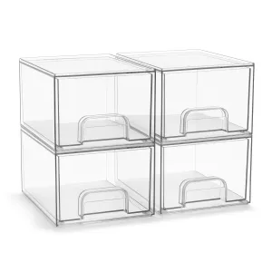 Sorbus Acrylic Storage Containers - 4 Pack, Stackable Storage Bins Set for Bathroom Organization - Clear Acrylic Drawer Organizers - Makeup Case Pull-Out Drawers (4.4’’ Tall)