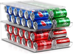 Sorbus Can Dispenser for Fridge with Lids – 8 Pc Stackable Soda Can Organizer & Drink Holder for Refrigerator – Holds 12 Cans Each, BPA-Free Clear Fridge Drink Organizer, 4-Pack