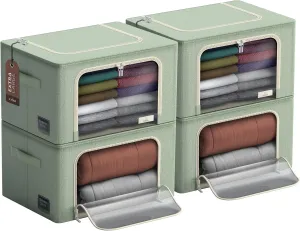 Sorbus Jumbo Storage Bins with Metal Frame - Oxford Fabric Storage Containers with Large Clear Window & Carry Handles - Stackable & Foldable Clothes Organizer Bags for Bedding Linen, Clothing & More