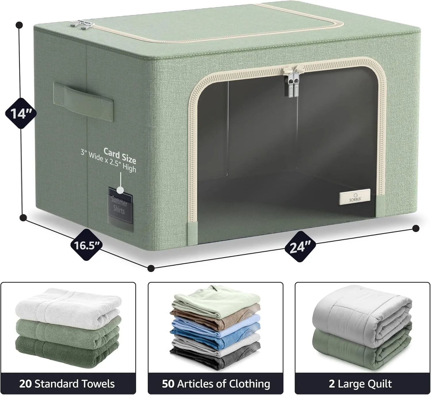 Sorbus Jumbo Storage Bins with Metal Frame - Oxford Fabric Storage Containers with Large Clear Window & Carry Handles - Stackable & Foldable Clothes Organizer Bags for Bedding Linen, Clothing & More