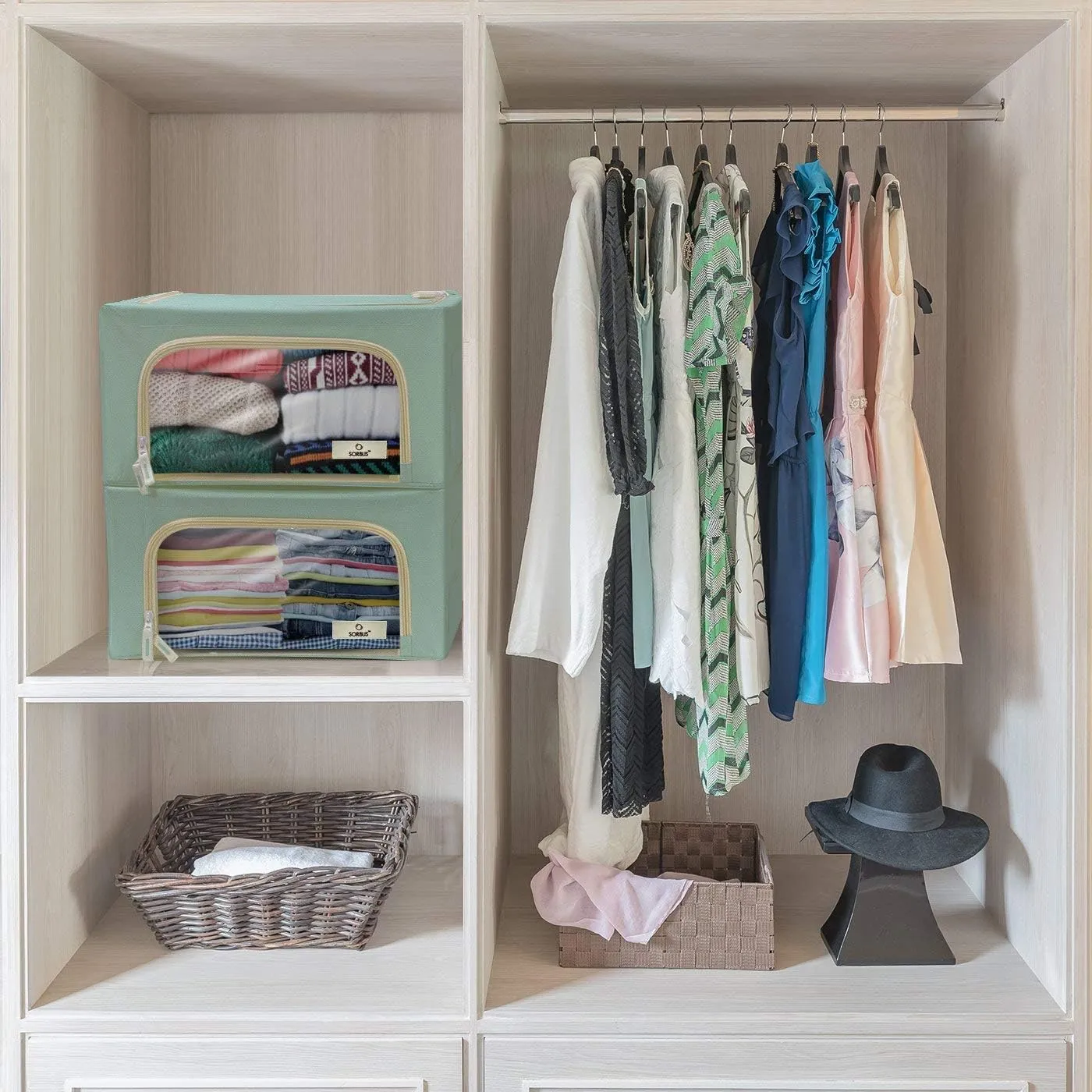 Sorbus Jumbo Storage Bins with Metal Frame - Oxford Fabric Storage Containers with Large Clear Window & Carry Handles - Stackable & Foldable Clothes Organizer Bags for Bedding Linen, Clothing & More