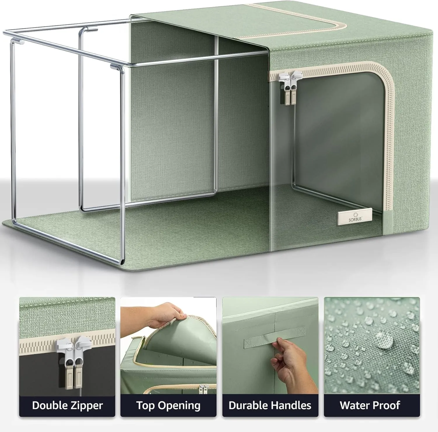 Sorbus Jumbo Storage Bins with Metal Frame - Oxford Fabric Storage Containers with Large Clear Window & Carry Handles - Stackable & Foldable Clothes Organizer Bags for Bedding Linen, Clothing & More