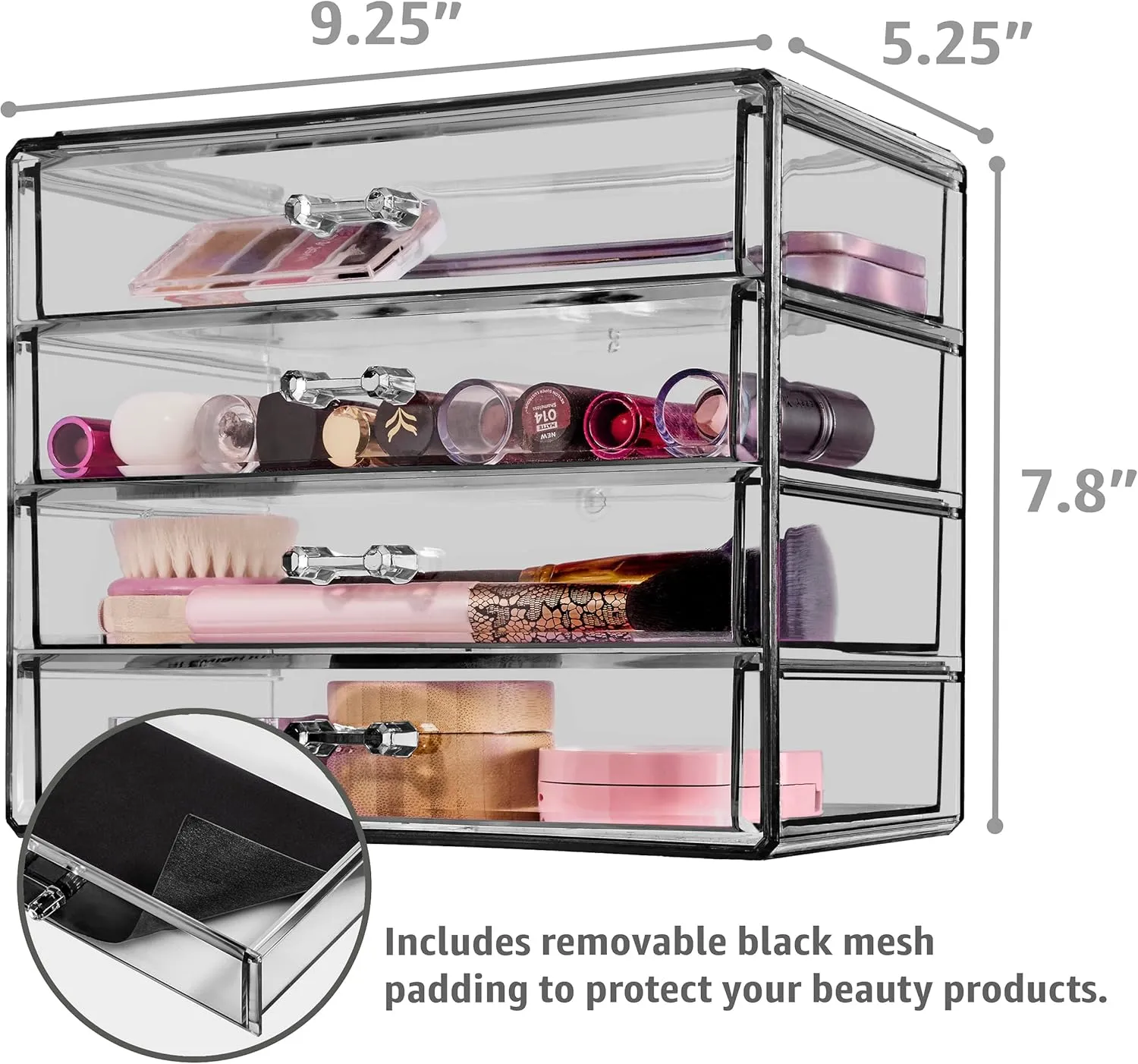 Sorbus Makeup Organizer - 4 Drawer Acrylic Make Up Organizers and Storage for Cosmetics, Jewelry, Beauty Supplies, Clear Makeup Organizer for Vanity, Girl's Room, College Dorm, Counter, Bathroom Sinks