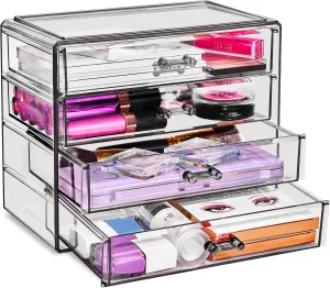 Sorbus Makeup Organizer - 4 Drawer Acrylic Make Up Organizers and Storage for Cosmetics, Jewelry, Beauty Supplies, Clear Makeup Organizer for Vanity, Girl's Room, College Dorm, Counter, Bathroom Sinks