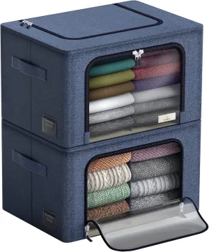 Sorbus Storage Bins with Metal Frame - Stackable & Foldable Clothes Organizer Bags - Oxford Fabric Storage Containers with Large Clear Window & Carry Handles Organization for Bedding Linen & Clothing
