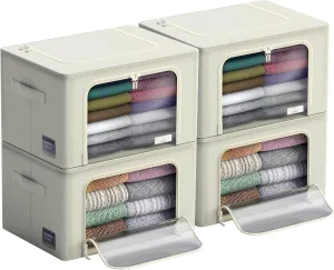 Sorbus Storage Bins with Metal Frame - Stackable & Foldable Clothes Organizer Bags - Oxford Fabric Storage Containers with Large Clear Window & Carry Handles Organization for Bedding Linen & Clothing