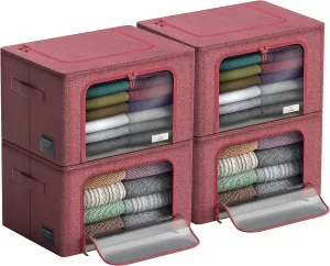 Sorbus Storage Bins with Metal Frame - Stackable & Foldable Clothes Organizer Bags - Oxford Fabric Storage Containers with Large Clear Window & Carry Handles Organization for Bedding Linen & Clothing