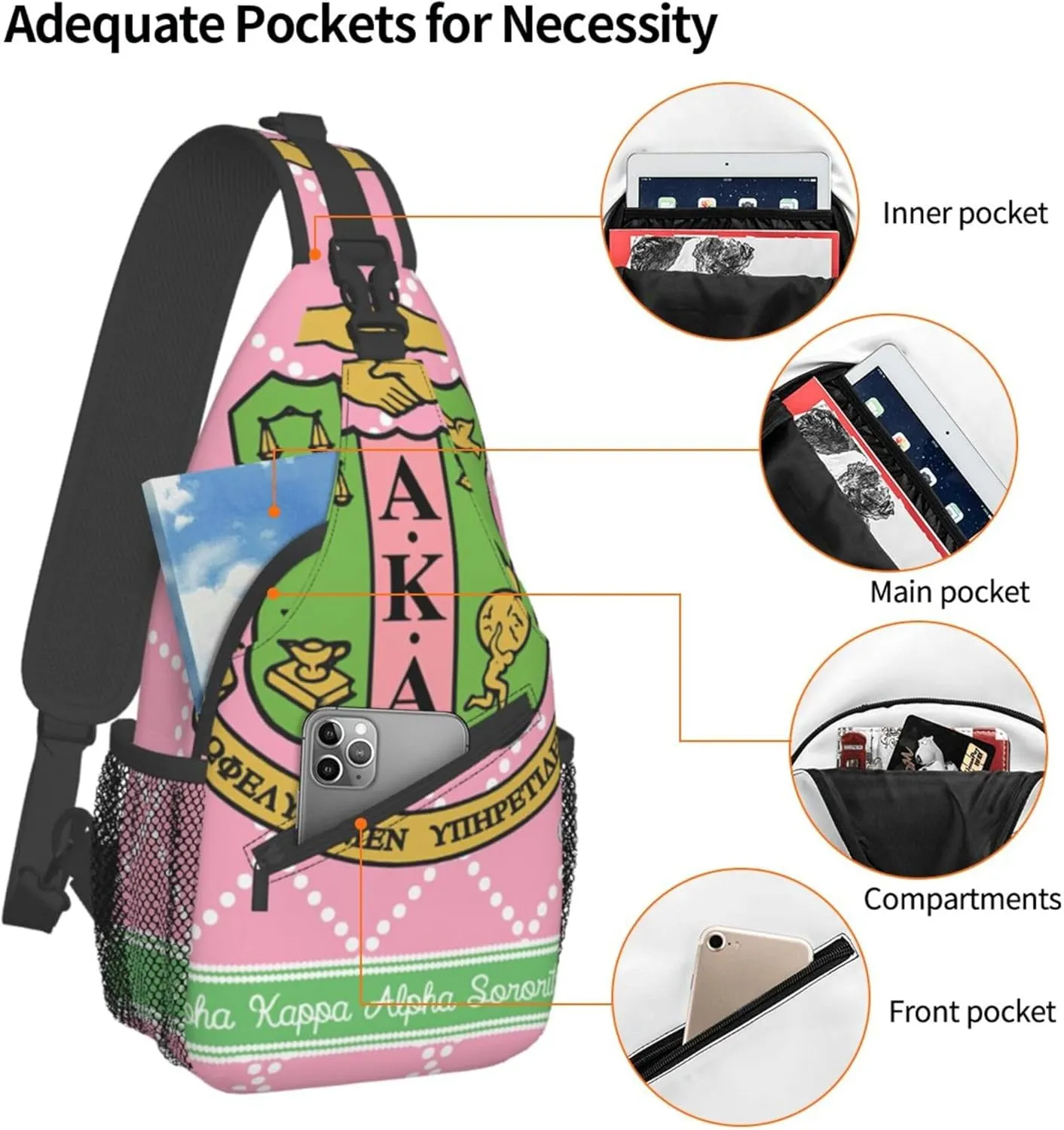 Sorority Gifts Unisex Crossbody Backpack Sling Bag chest bag for Hiking Traveling Outdoor Daypack