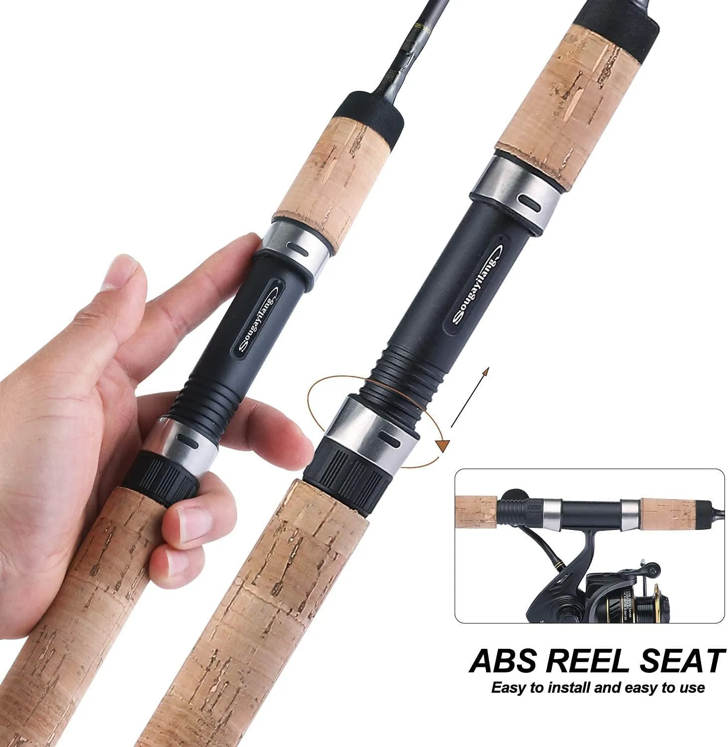 Sougayilang Fishing Rods Graphite Lightweight Ultra Light Trout Rods 2 Pieces Cork Handle Crappie Spinning Fishing Rod
