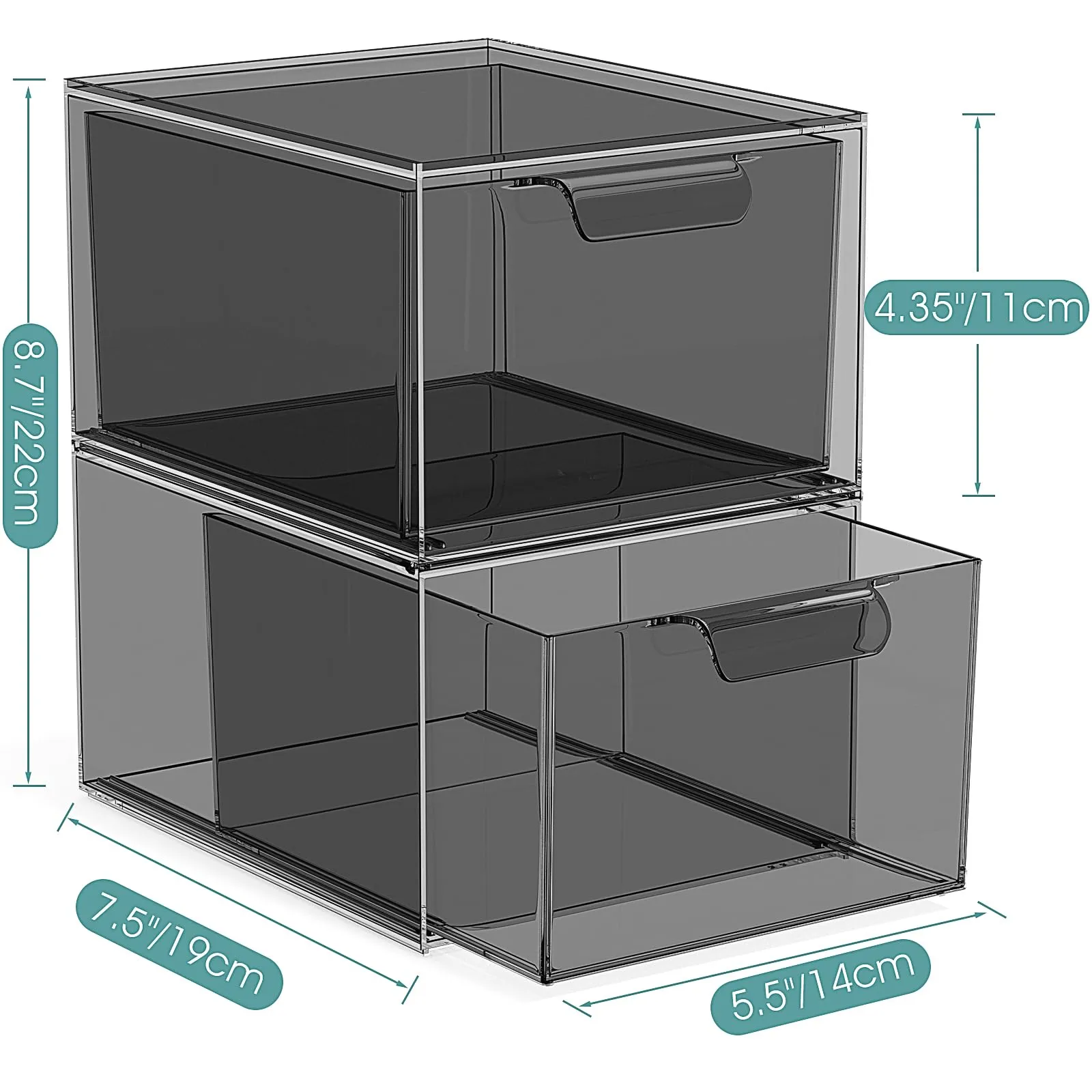 SpaceHacks 6 Pack Stackable Makeup Organizer and Storage, Acrylic Organizers，Clear Plastic Storage Drawer with Pull-Out Handles for Vanity, Undersink, Kitchen Cabinets, Pantry, Black