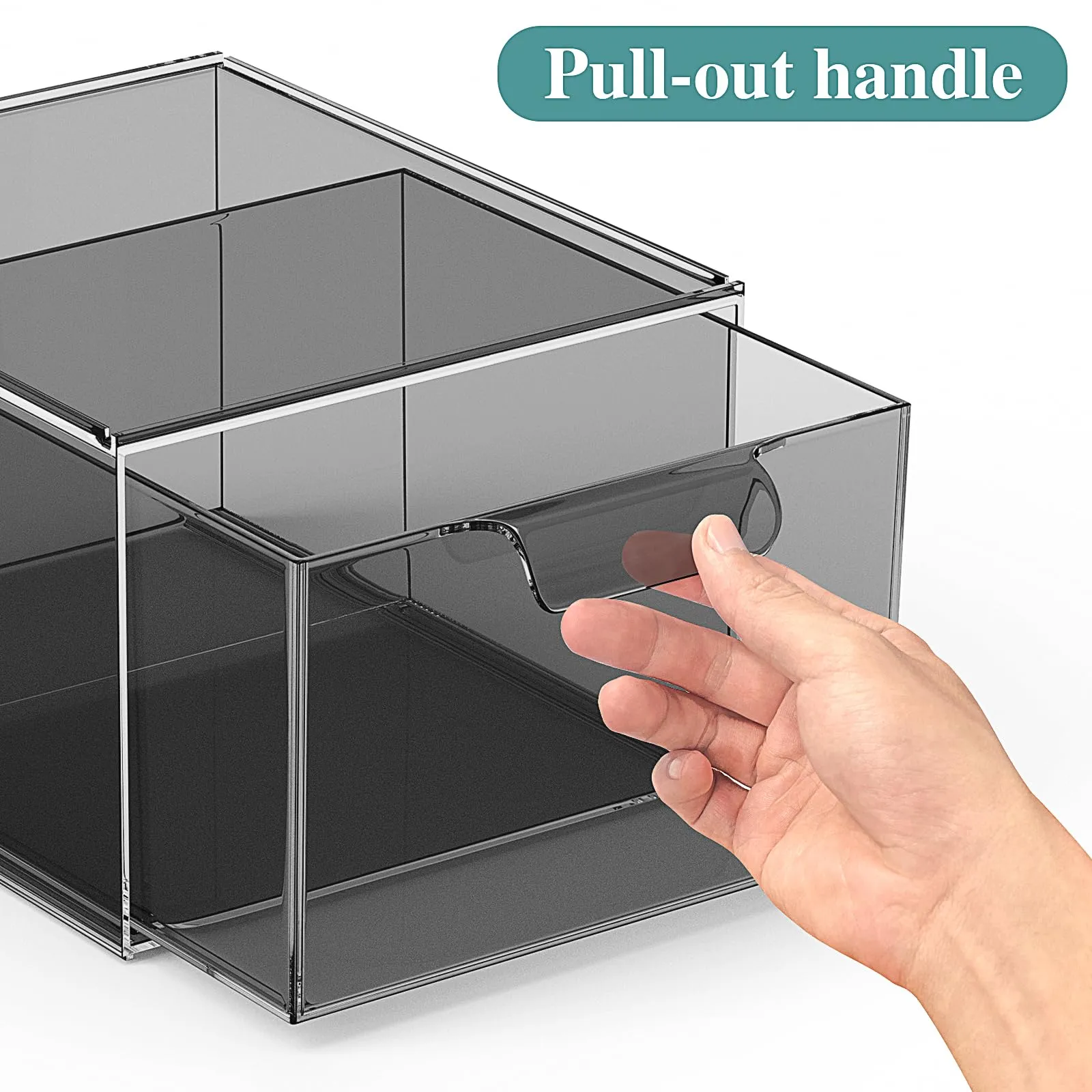 SpaceHacks 6 Pack Stackable Makeup Organizer and Storage, Acrylic Organizers，Clear Plastic Storage Drawer with Pull-Out Handles for Vanity, Undersink, Kitchen Cabinets, Pantry, Black