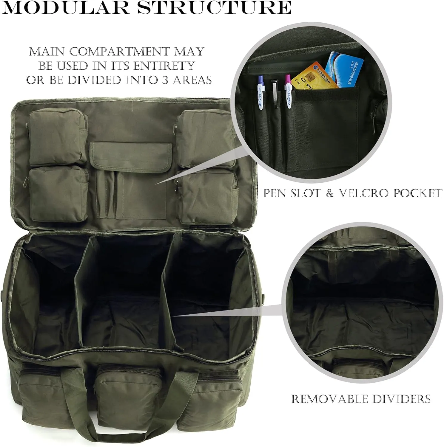 Sparklekle Military Duffel Bag 50L Gym Bag for Men Convertible Weekend Backpack for Sports Travel Camping (Army-Green)