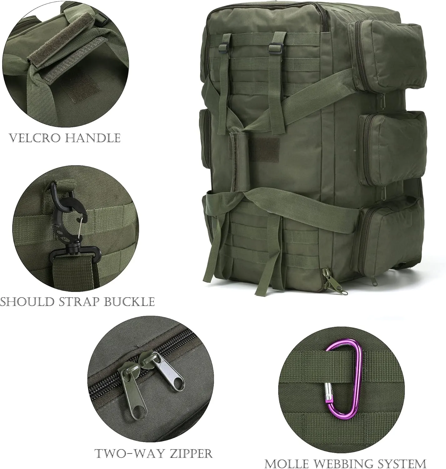 Sparklekle Military Duffel Bag 50L Gym Bag for Men Convertible Weekend Backpack for Sports Travel Camping (Army-Green)