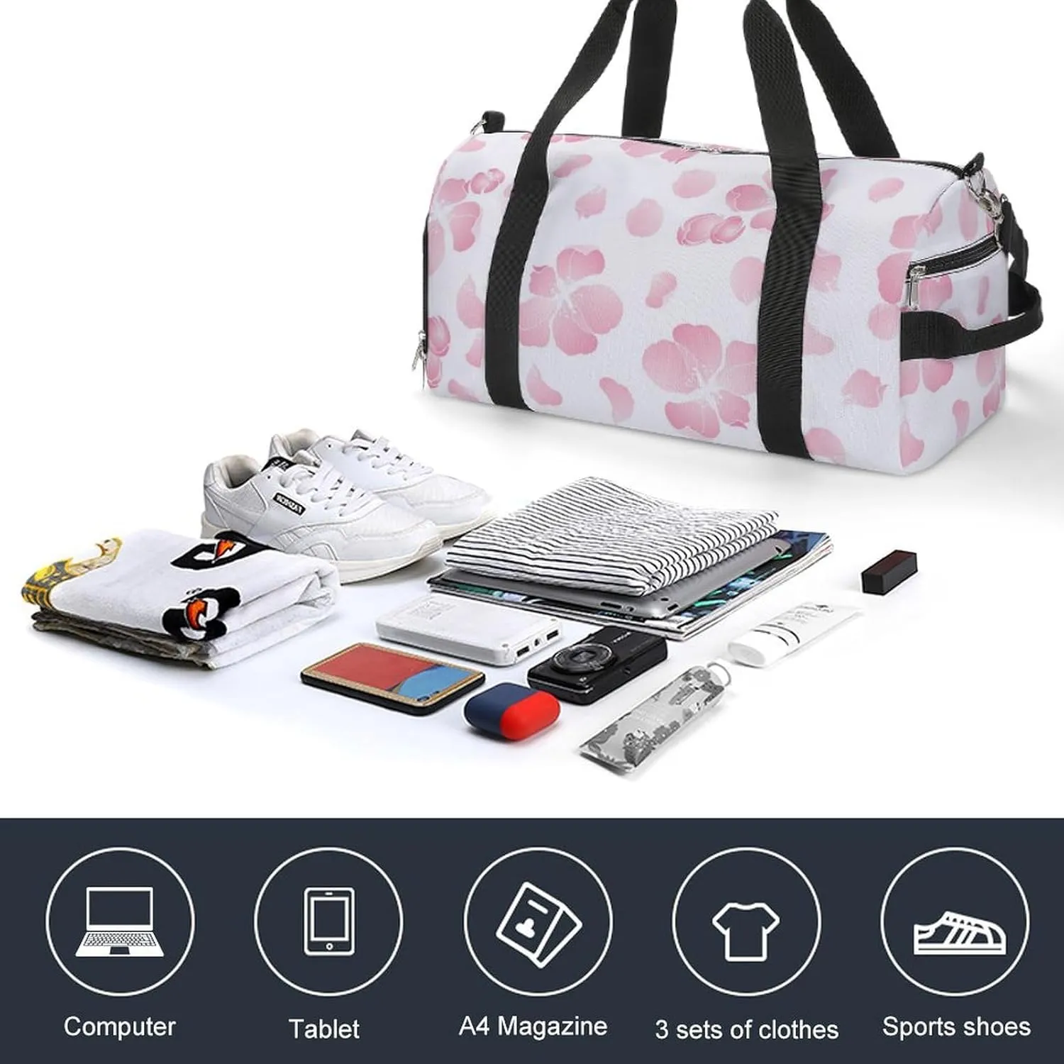 Sport Gym Duffel with Shoe Compartment Wet Pocket, Apples-flowers Petals Shoulder Travel Bag for Women Men, style-3
