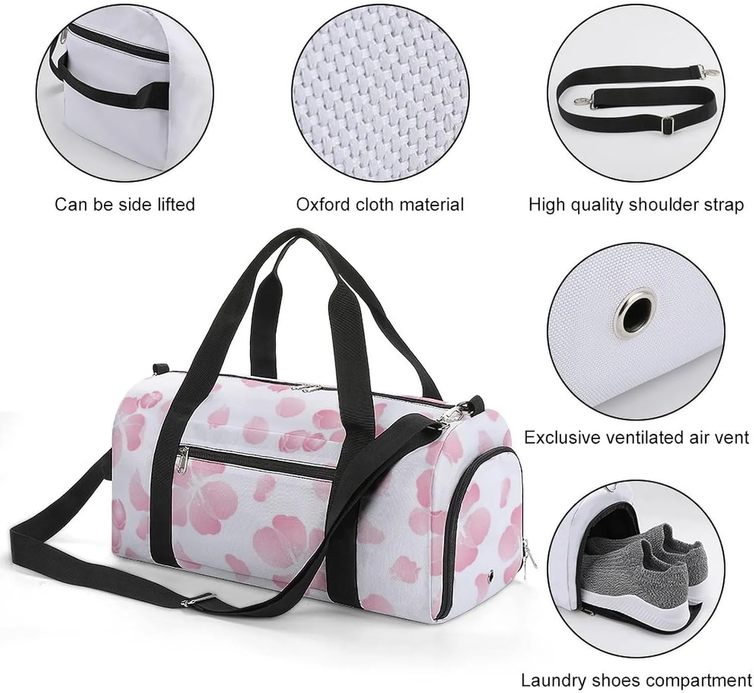 Sport Gym Duffel with Shoe Compartment Wet Pocket, Apples-flowers Petals Shoulder Travel Bag for Women Men, style-3