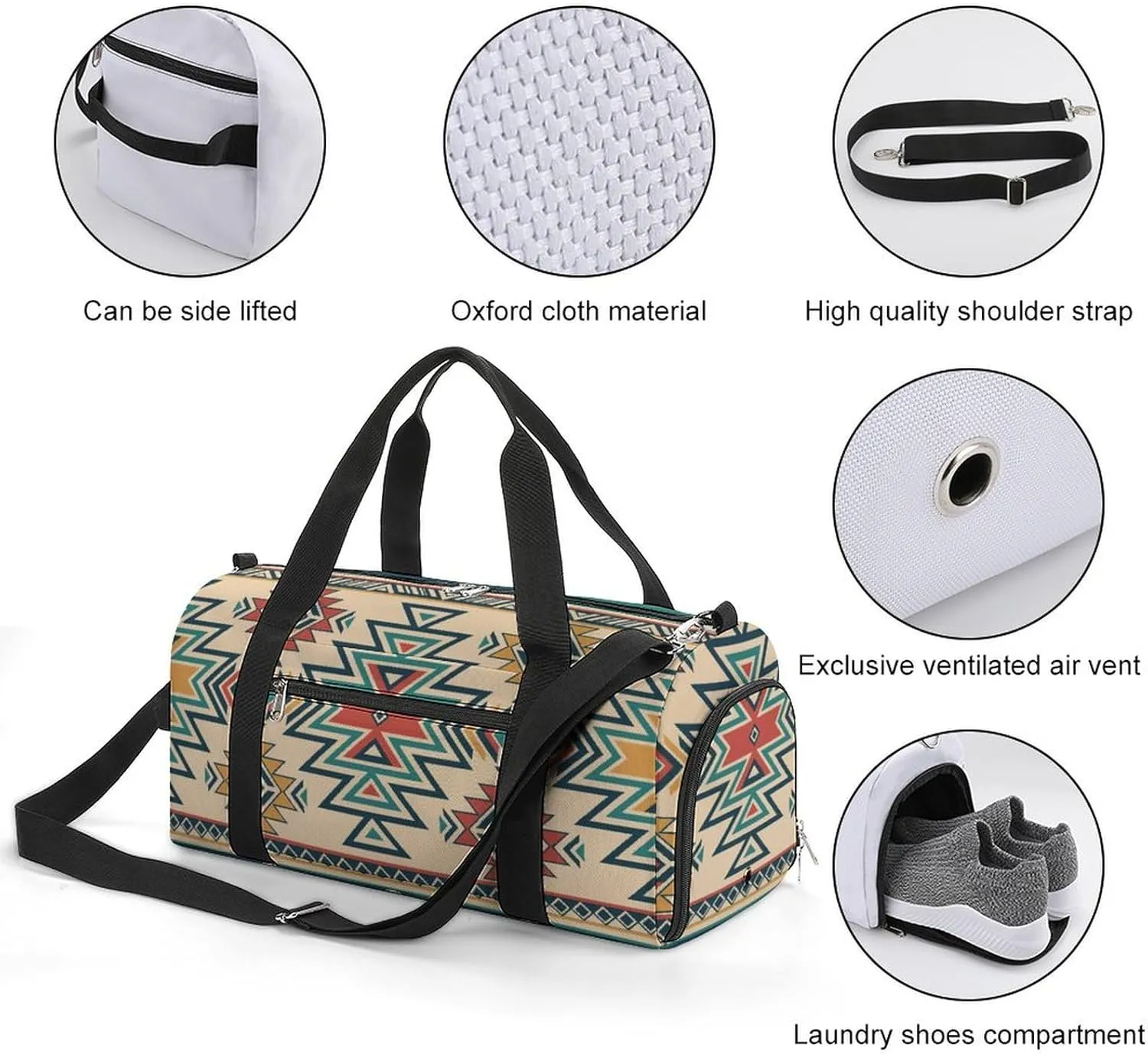 Sport Gym Duffel with Shoe Compartment Wet Pocket, Aztec-american-print Shoulder Travel Bag for Women Men, style-1