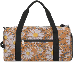 Sport Gym Duffel with Shoe Compartment Wet Pocket, Beautiful Flower Pattern Shoulder Travel Bag for Women Men