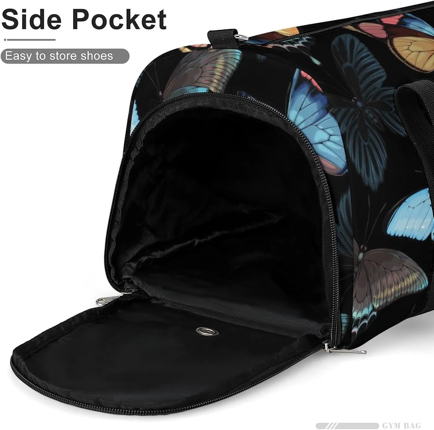 Sport Gym Duffel with Shoe Compartment Wet Pocket, Blue-yellow-butterflies Shoulder Travel Bag for Women Men